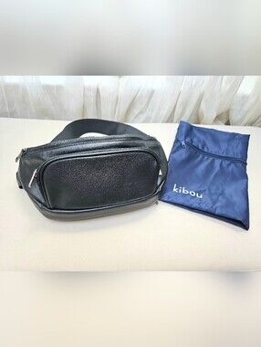 Kibou Vegan Leather Diaper Bag Black Changing Pad Wipes Pocket Belt Bag